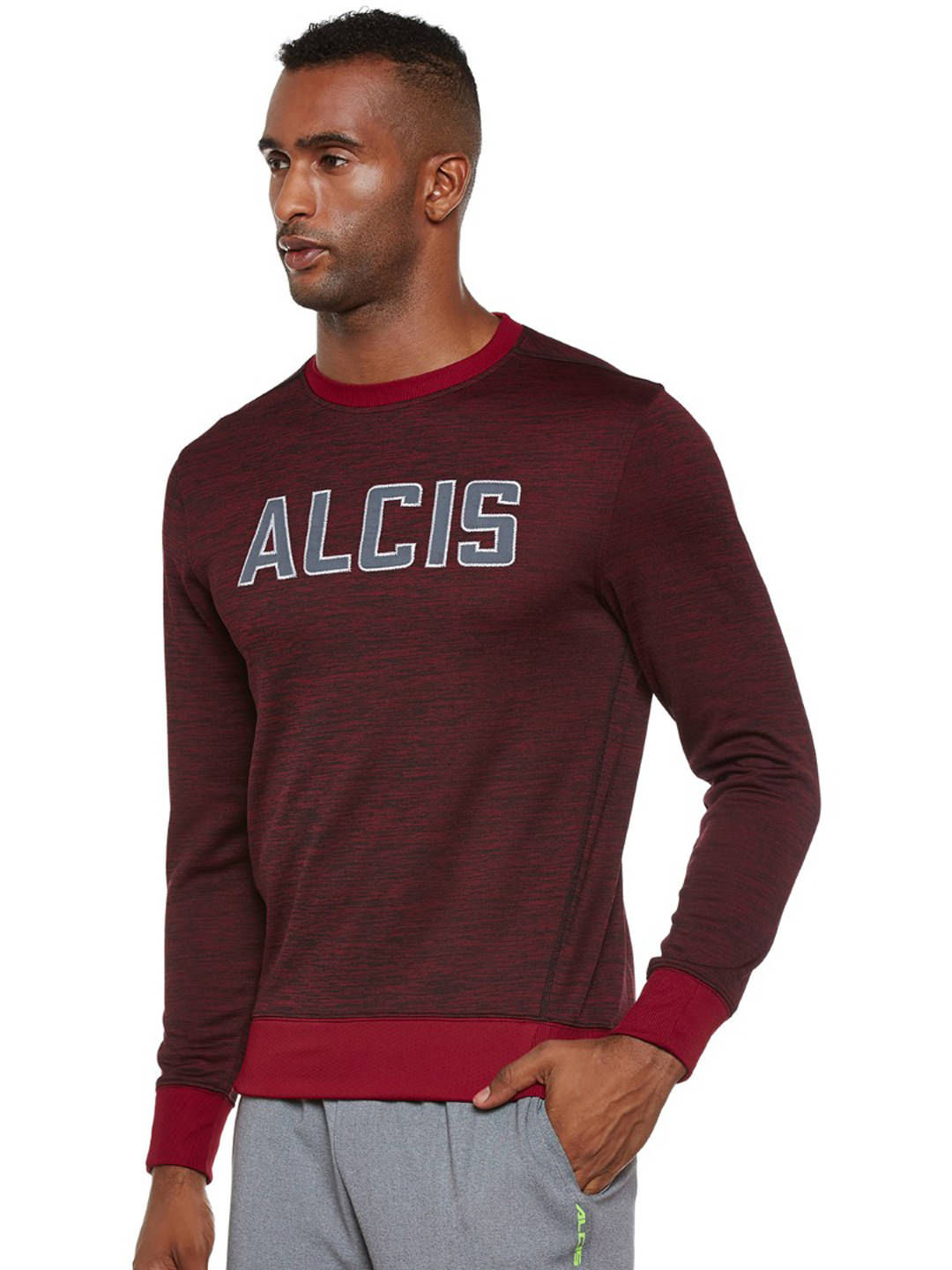 Alcis Men Maroon Self Design Sweatshirt 115MSS148
