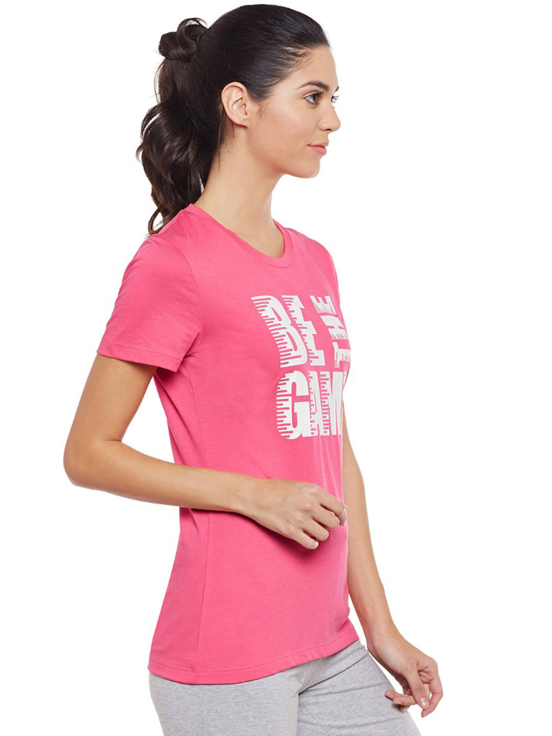 Alcis Women Pink Printed Slim Fit Round Neck T-shirt
