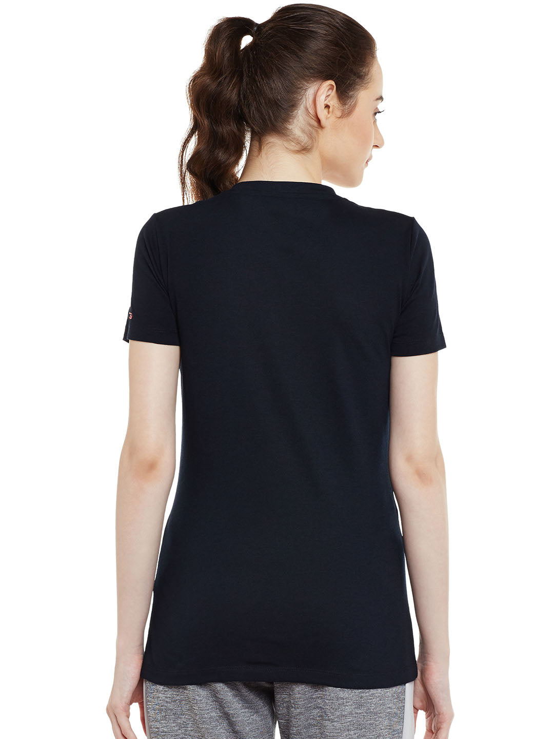 Alcis Women Black Printed Slim Fit Round Neck T-shirt