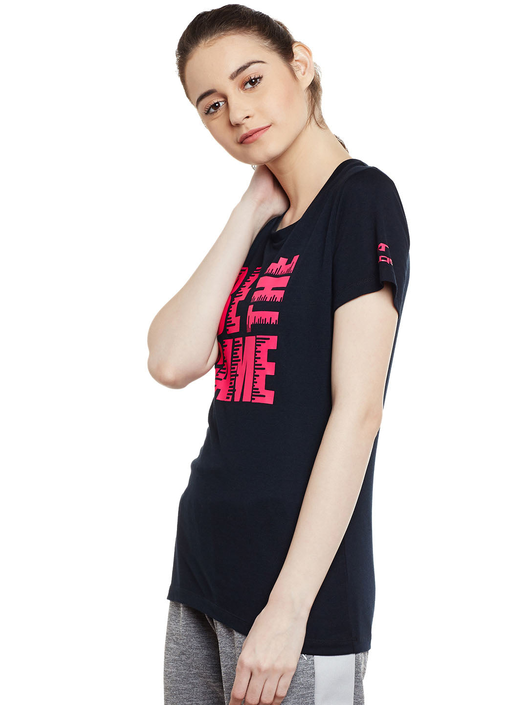 Alcis Women Black Printed Slim Fit Round Neck T-shirt