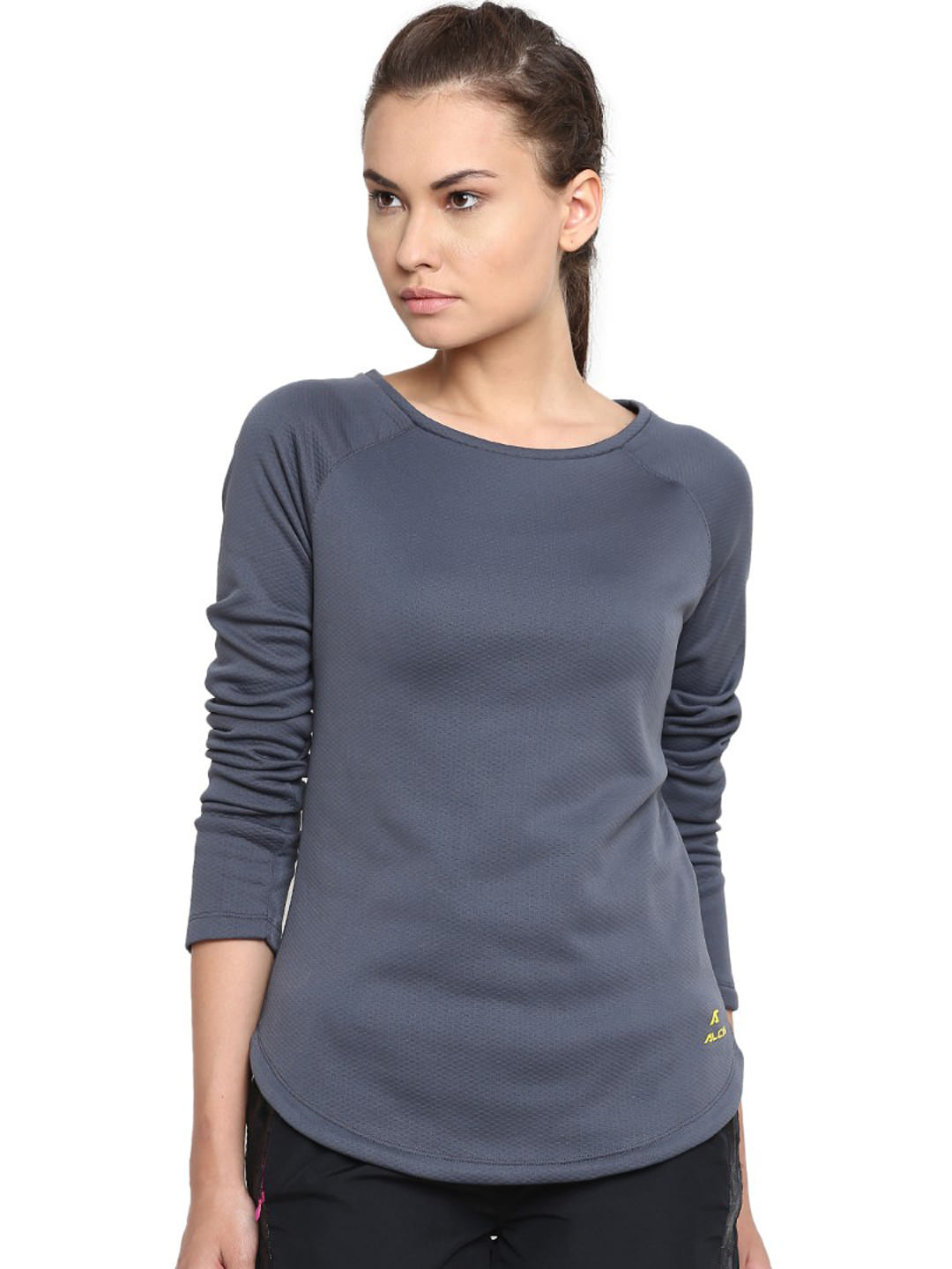 Alcis Women Grey Solid Round Neck T-shirt