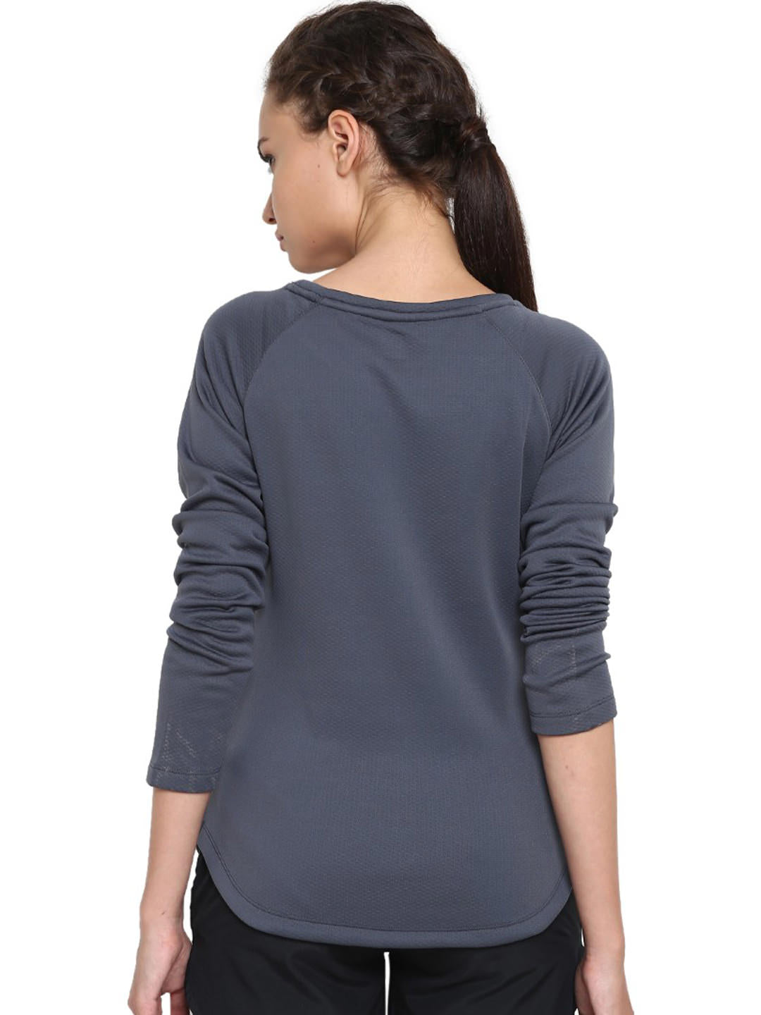 Alcis Women Grey Solid Round Neck T-shirt