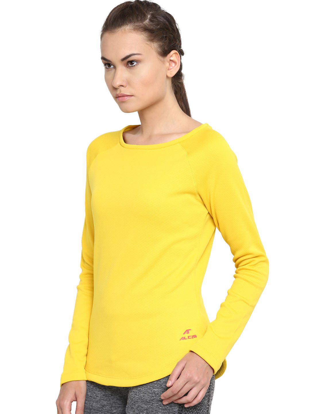 Alcis Women Yellow Solid Round Neck T-shirt