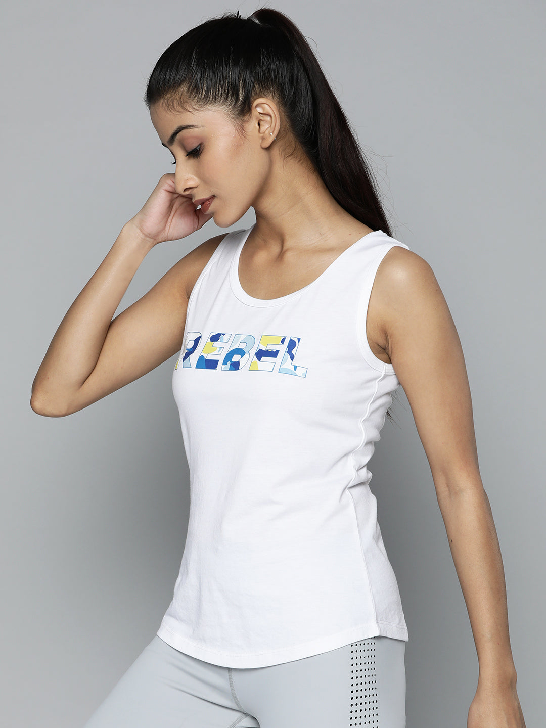 Women White Typography Printed Slim Fit Training or Gym T-shirt