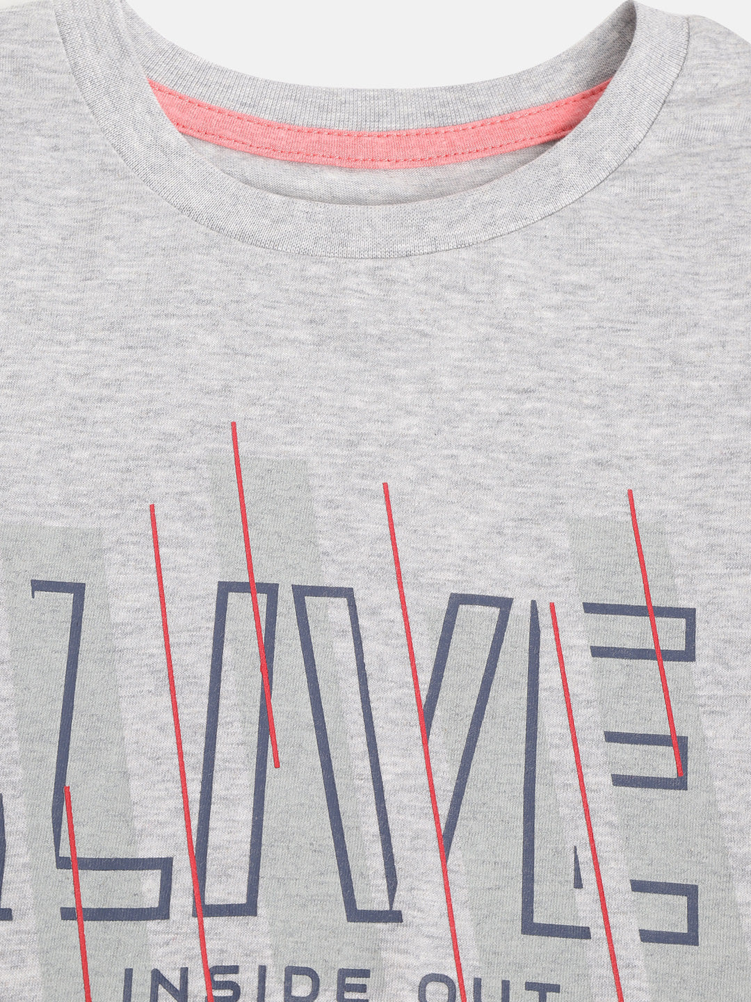 Alcis Boys Grey Melange Printed Round Neck T-shirt