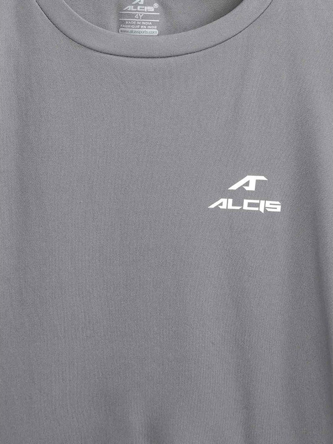 Alcis Boys Grey Solid Slim Fit Round Neck T-shirt
