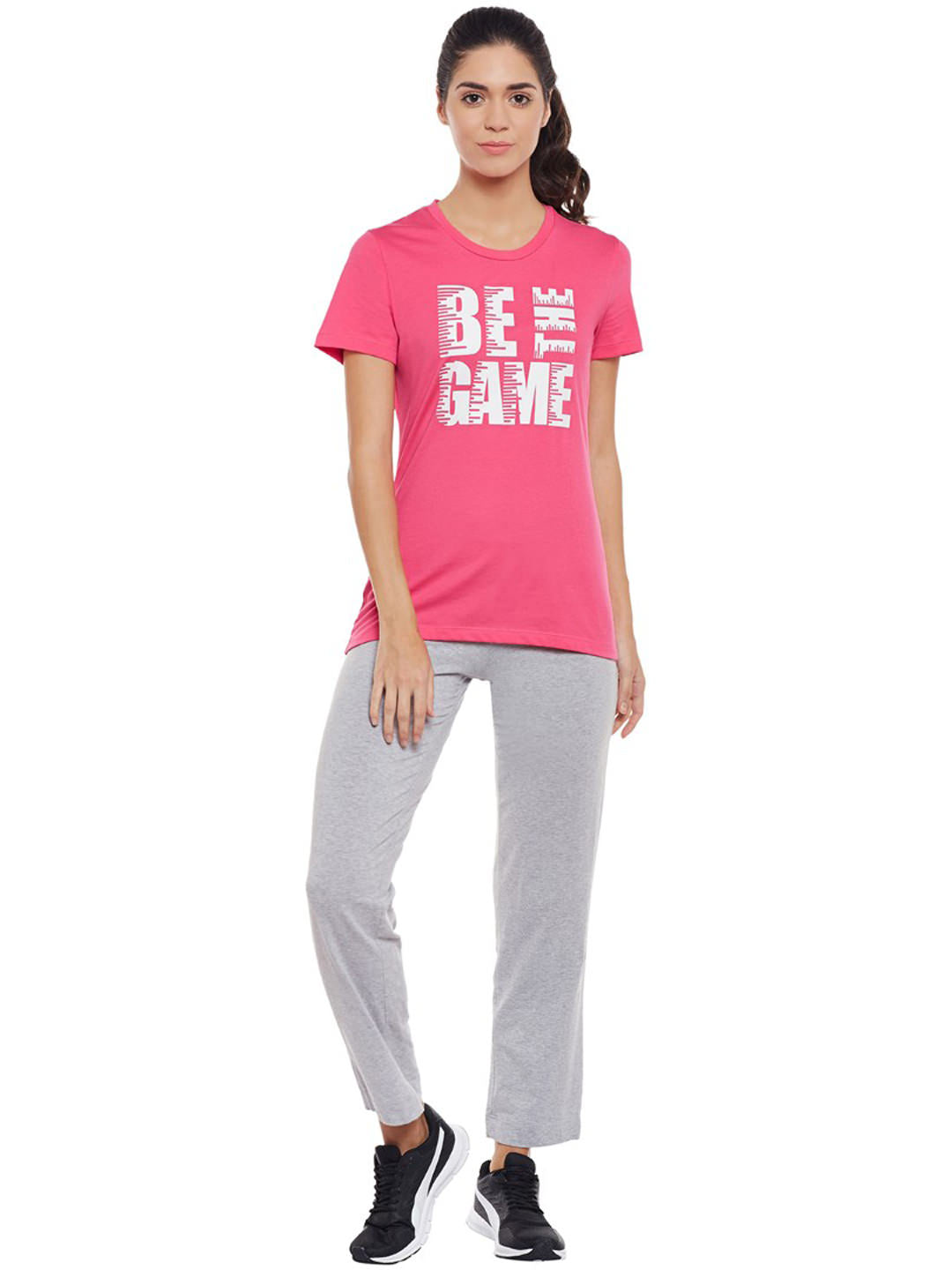 Alcis Women Pink Printed Slim Fit Round Neck T-shirt