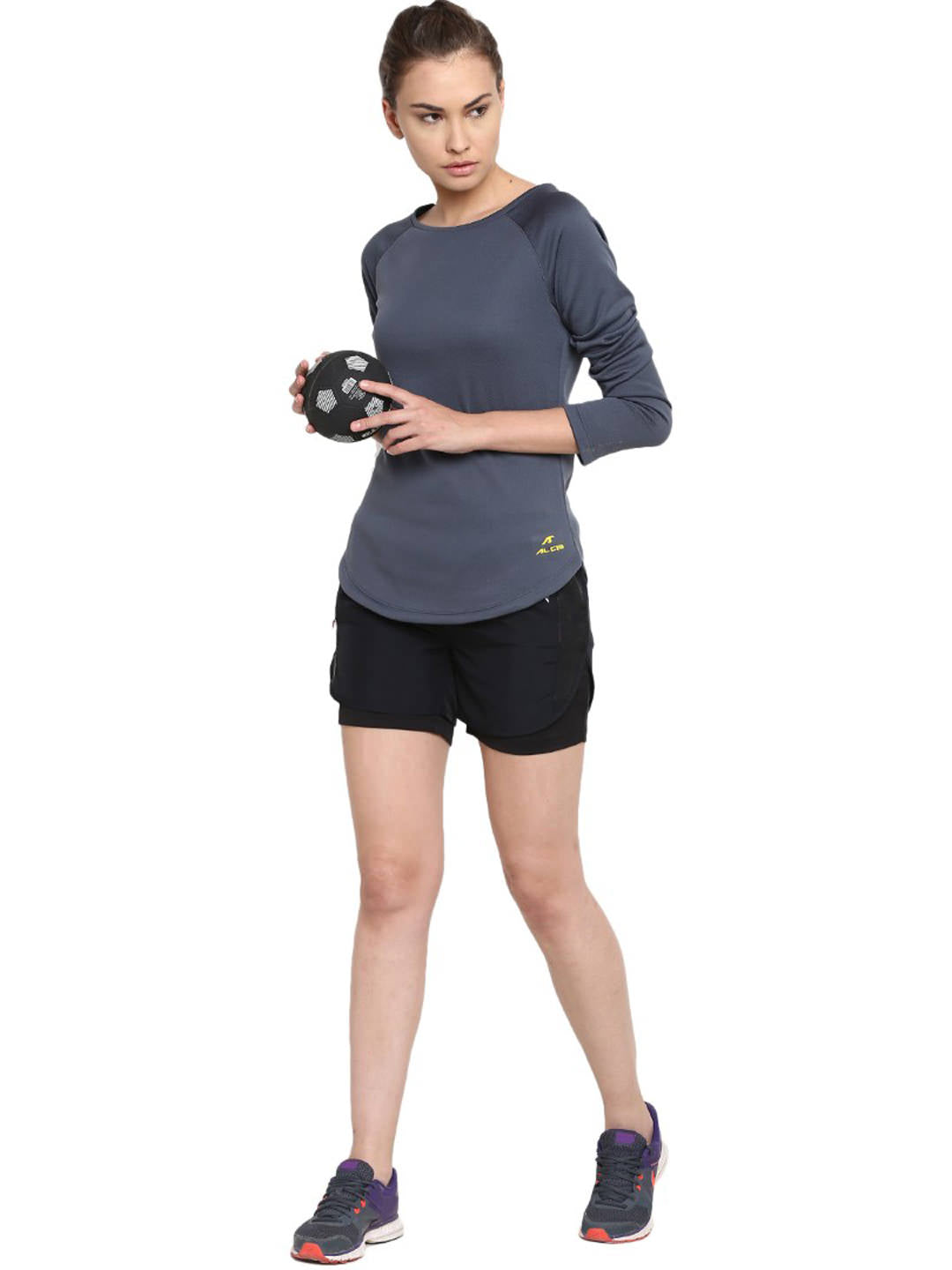 Alcis Women Grey Solid Round Neck T-shirt