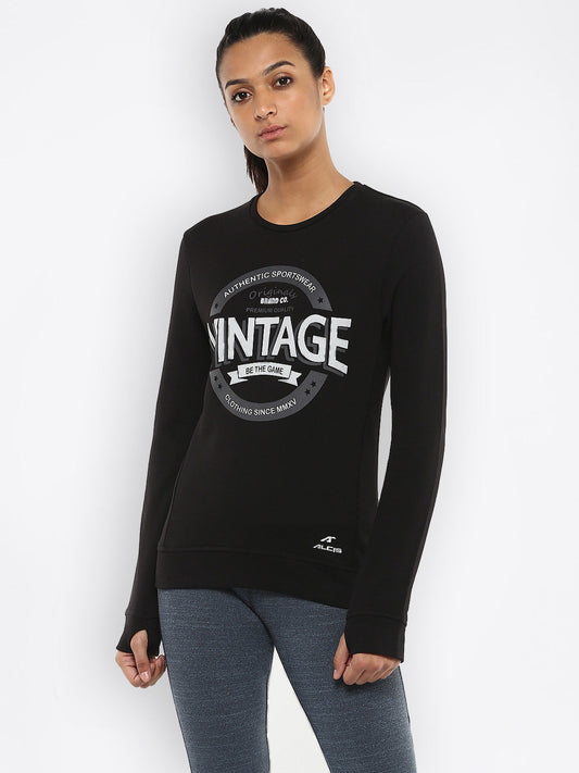 Alcis Womens Printed Black Sweat Shirt 157WSS239
