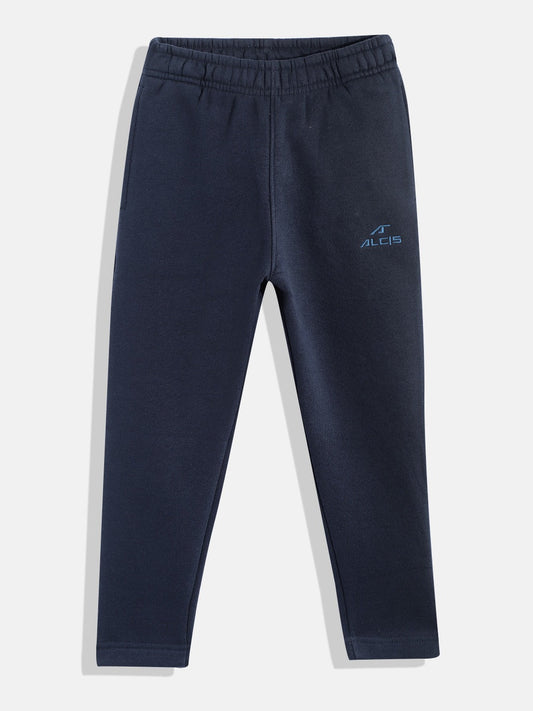 ALCIS Boys Navy Blue Solid With Brand Logo Embroidered Track Pants