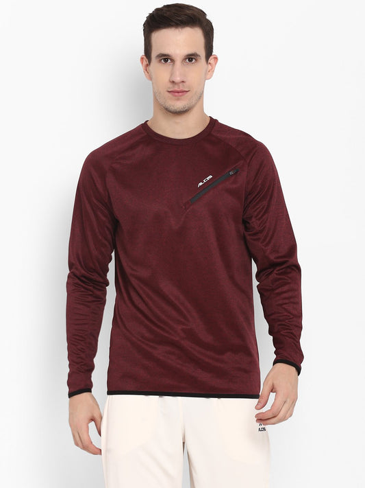 Maroon Self Design Sweatshirt