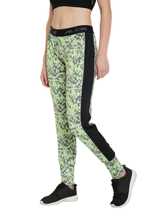 Alcis Womens Printed Green Track Pant ALWPA143429