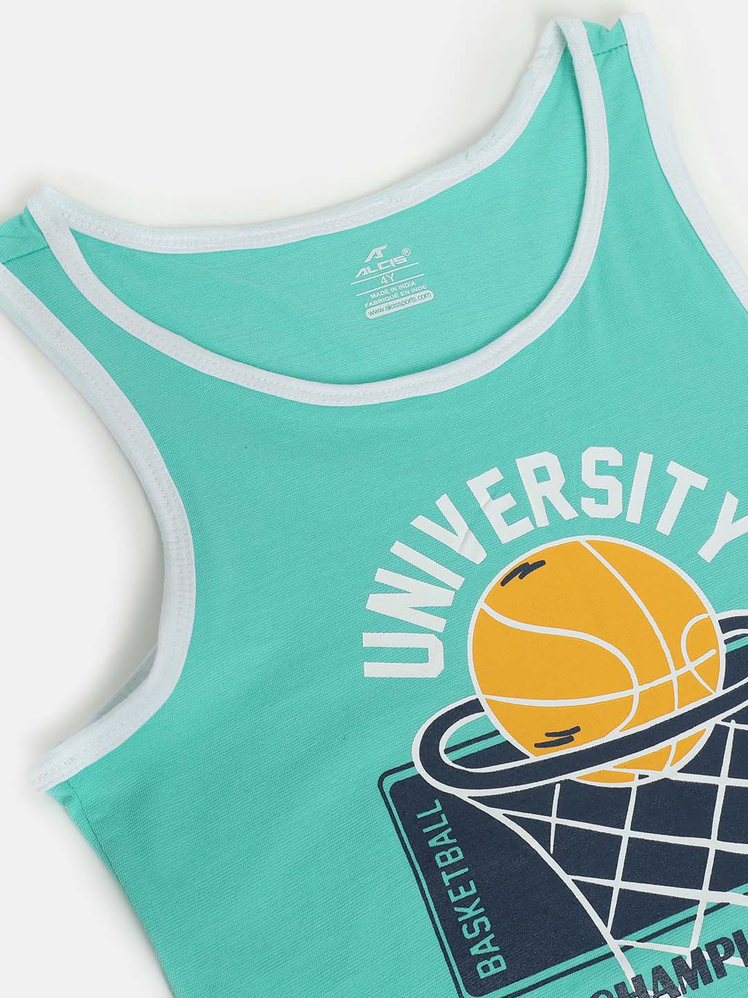 Alcis Boys Sea Green Navy Basketball Print Round Neck Outdoor T-shirt