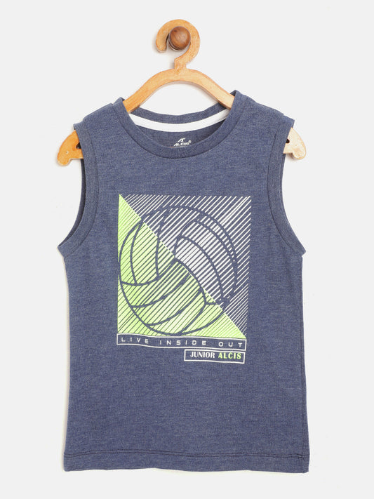Alcis Boys Blue & White Baseball Print Sleeveless T-shirt