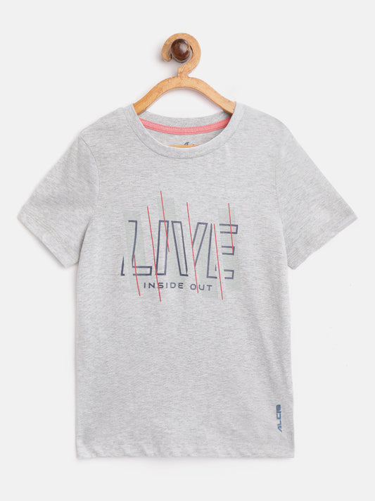 Alcis Boys Grey Melange Printed Round Neck T-shirt
