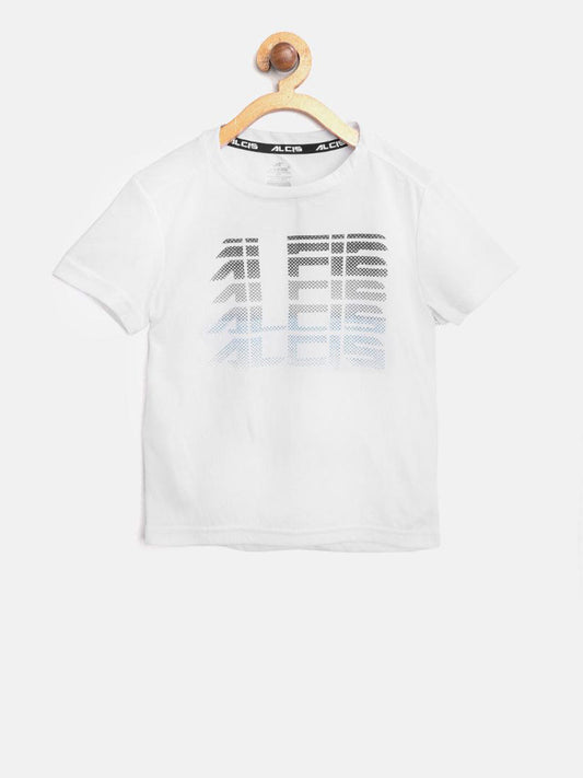 Alcis Boys White Printed Round Neck Training T-shirt