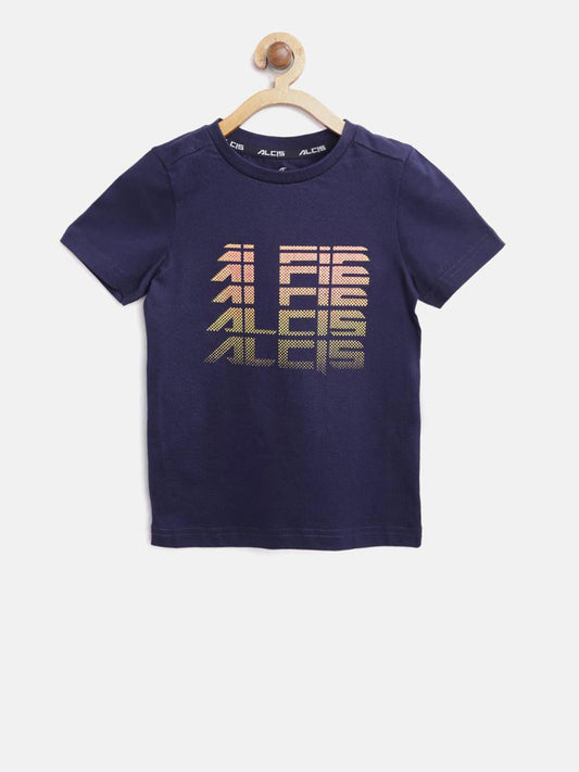 Alcis Boys Navy Blue Printed Round Neck Training T-shirt