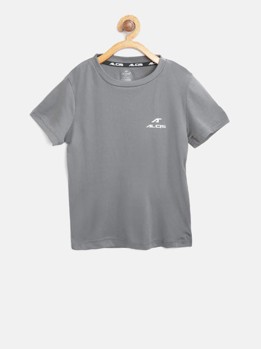 Alcis Boys Grey Solid Slim Fit Round Neck T-shirt