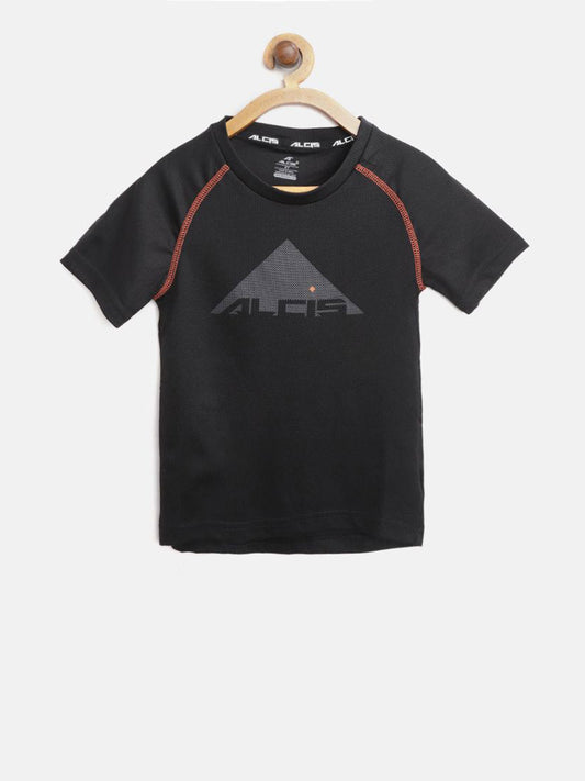 Alcis Boys Black Printed Round Neck T-shirt