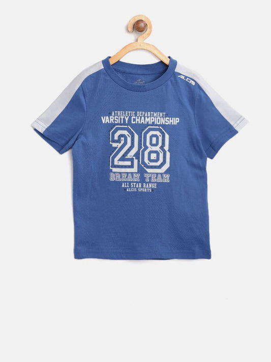 Alcis Boys Blue Printed Round Neck T-shirt